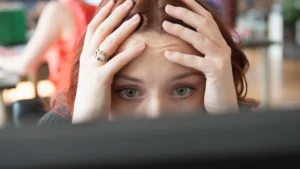 Image of Gen Z person thinking about anxiety bags